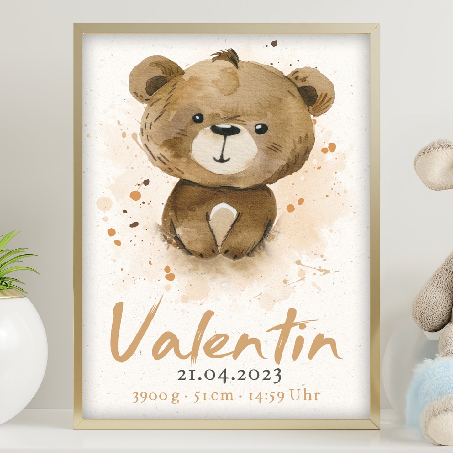 Baby Geburtsposter Bär | personalisiert mit Platz für Fußabdruck