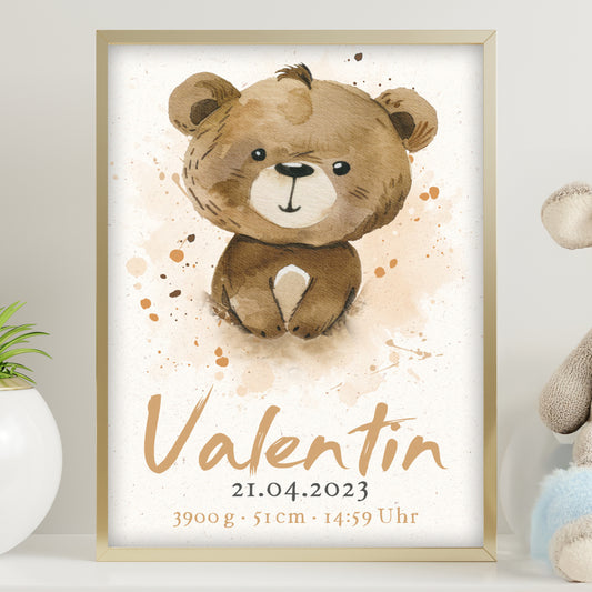 Baby Geburtsposter Bär | personalisiert mit Platz für Fußabdruck