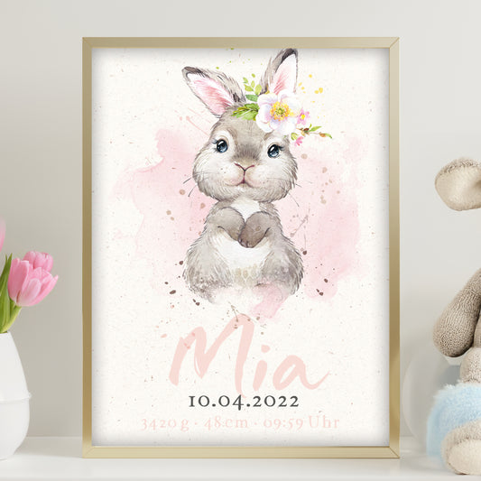 Baby Geburtsposter Hase | personalisiert mit Platz für Fußabdruck